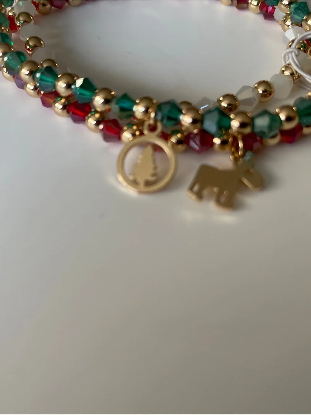 Christmas Charm Beaded Stretch Stacking Bracelets Snowflake Reindeer Tree Charms